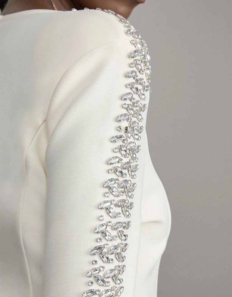 Petite Figure Form Bandage Knit Embellished Top