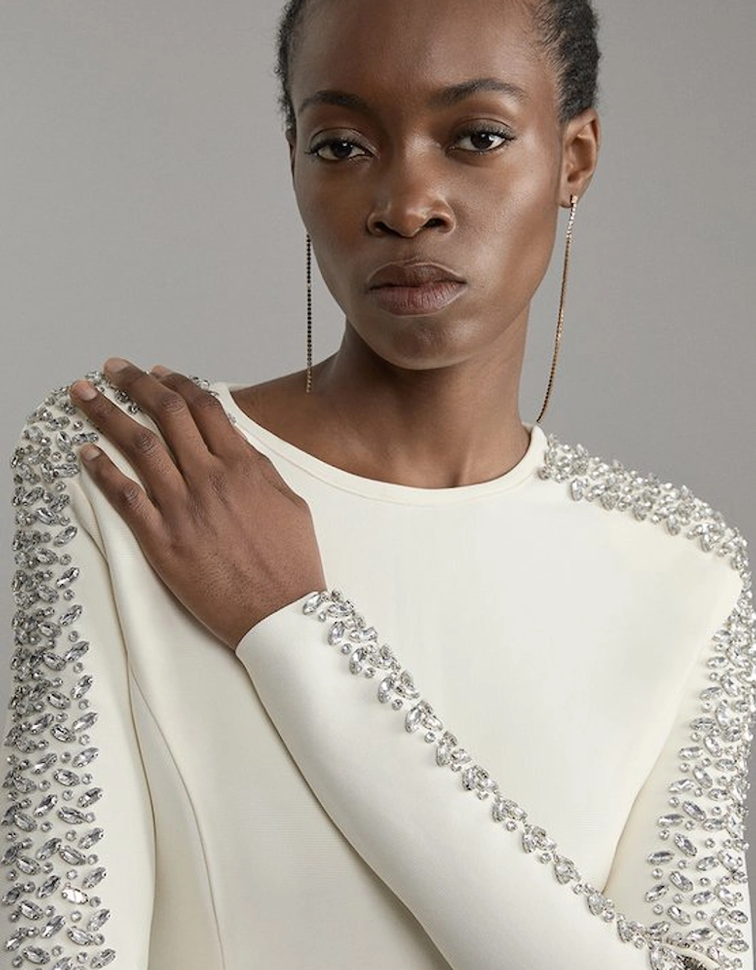 Petite Figure Form Bandage Knit Embellished Top