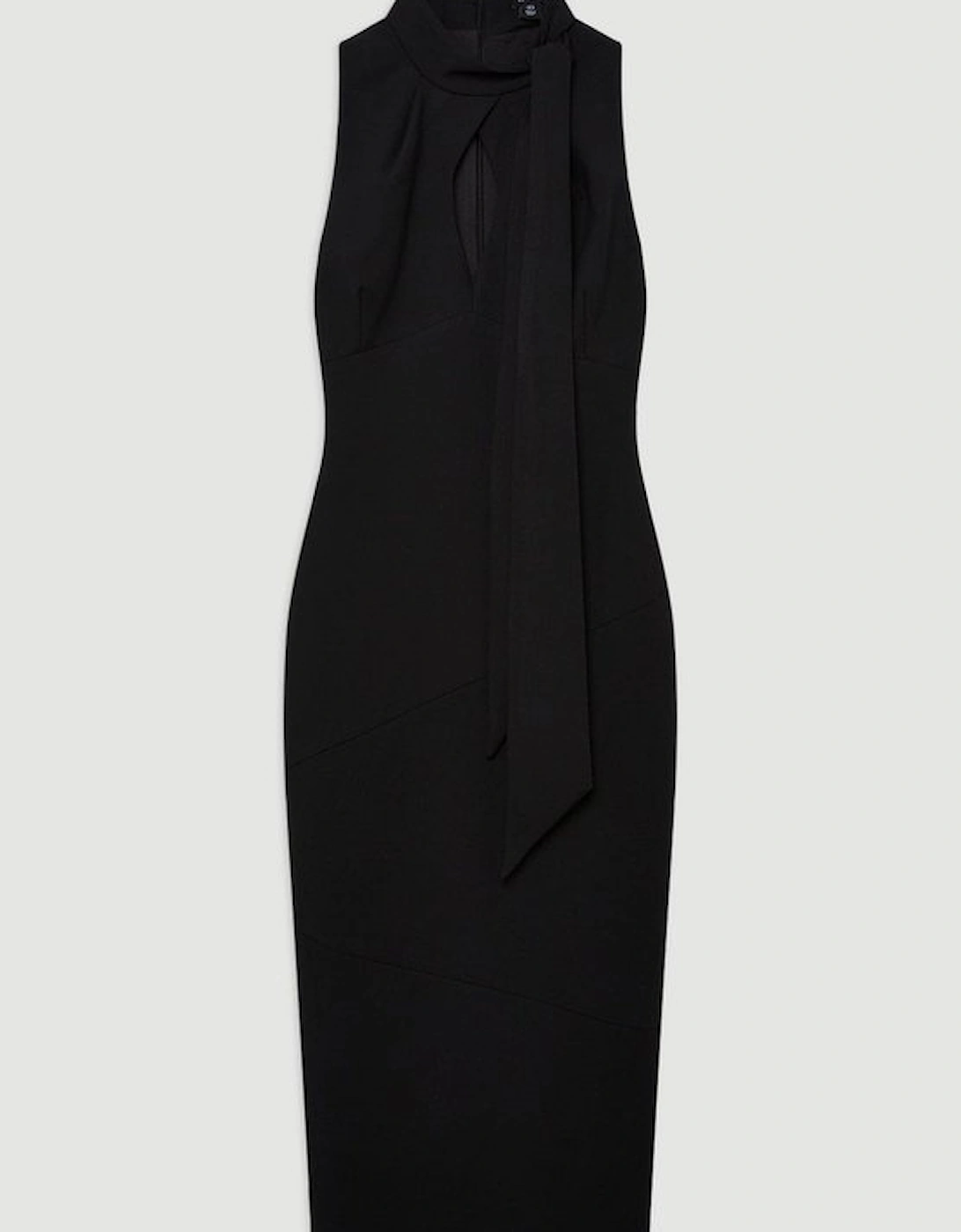Compact Stretch Neck Tie Panelled Midi Dress