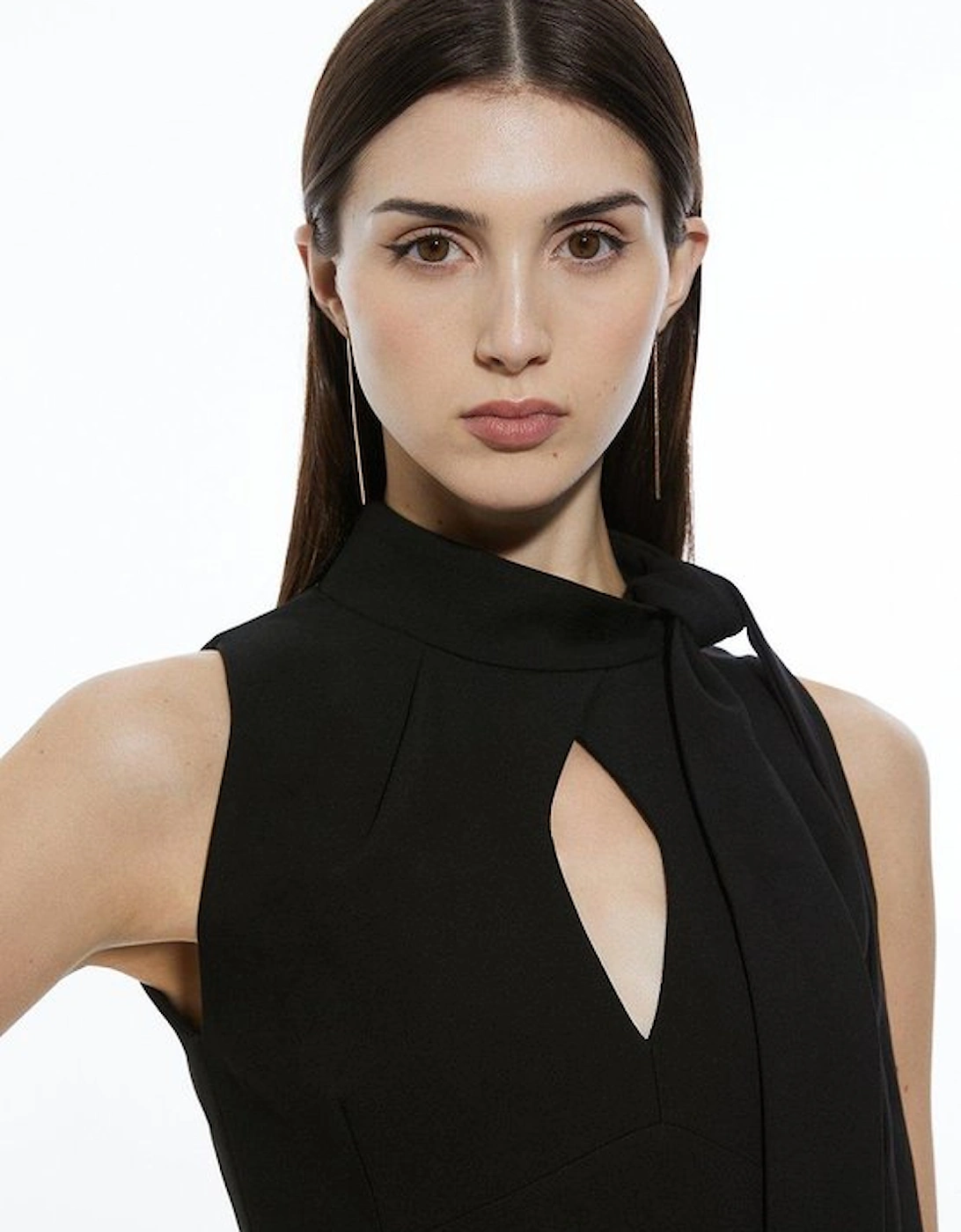Compact Stretch Neck Tie Panelled Midi Dress