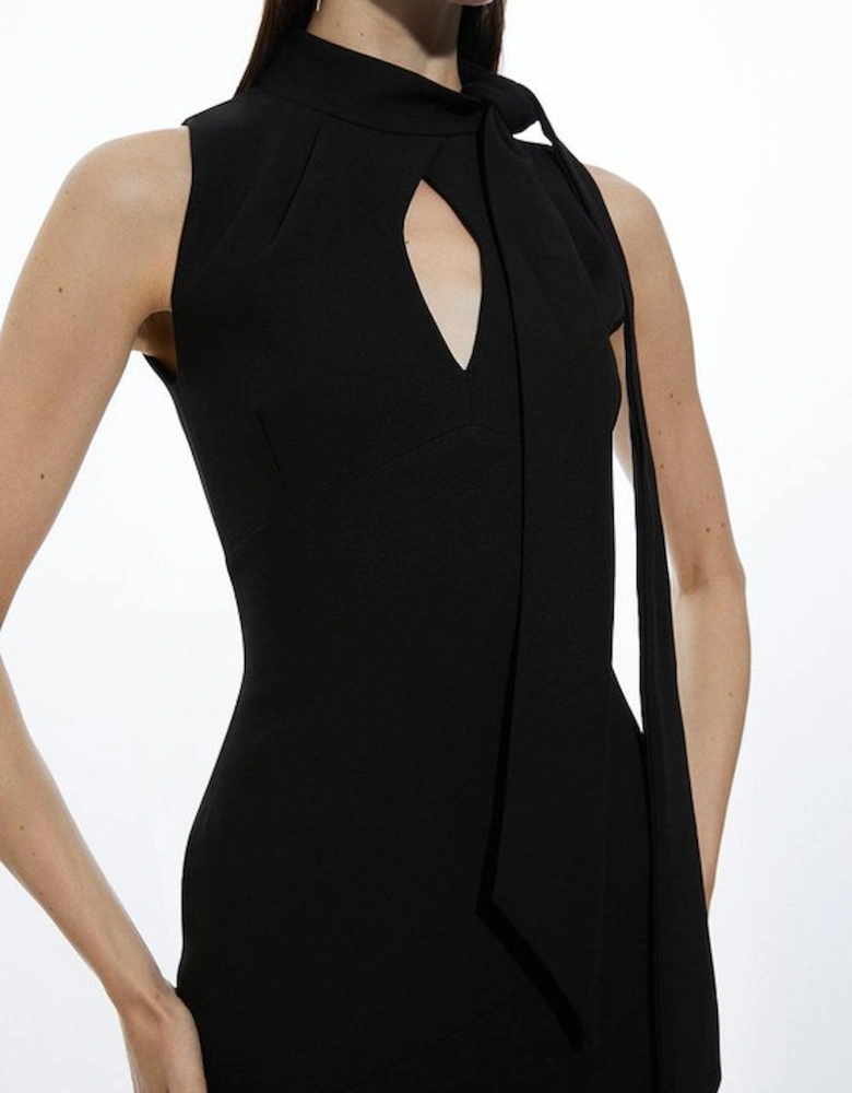 Compact Stretch Neck Tie Panelled Midi Dress