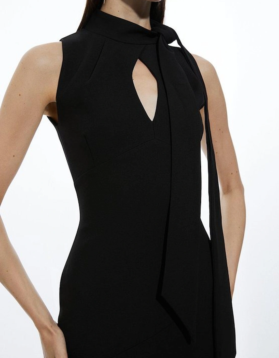 Compact Stretch Neck Tie Panelled Midi Dress