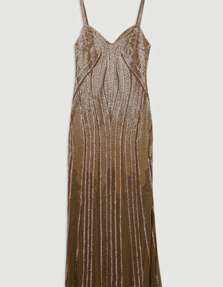 Petite Beaded Contour Sweet Heart Neckline Woven Maxi Dress