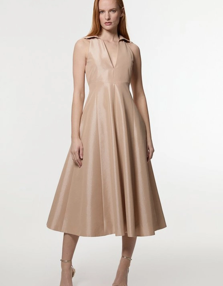 Metallic Taffeta Tux Tailored Full Skirted Shirt Dress