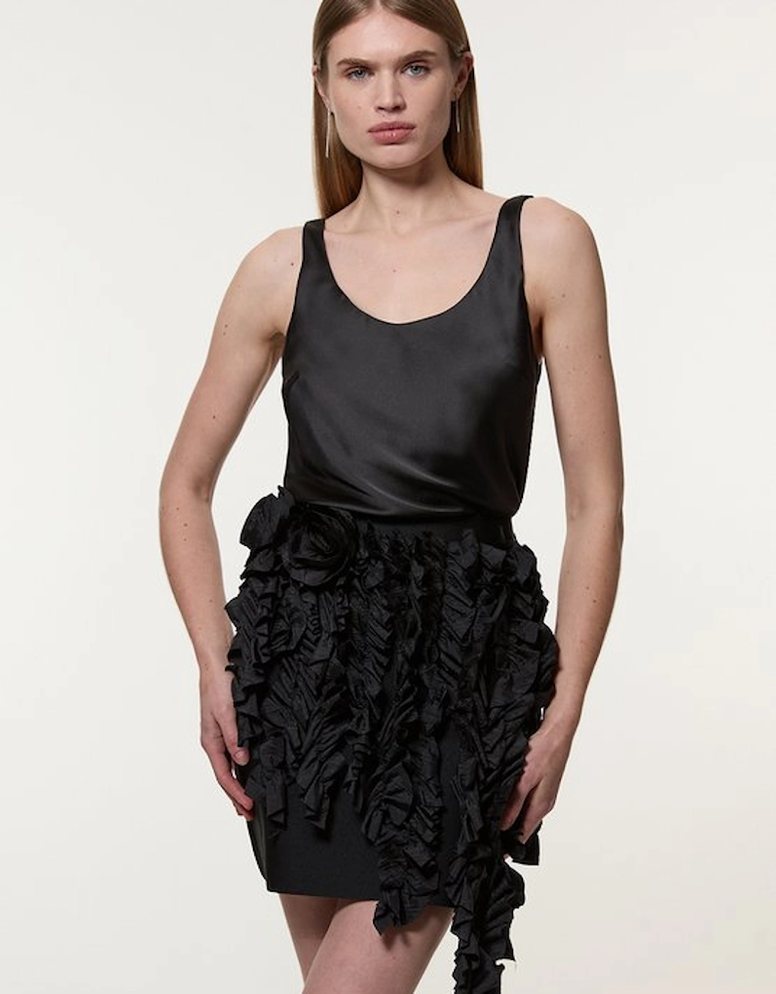 Figure Form Bandage Knit Woven Rosette Detail Mini Skirt, 5 of 4