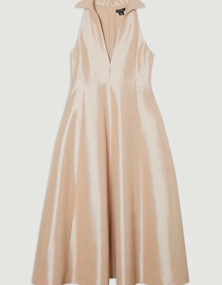 Metallic Taffeta Tux Tailored Full Skirted Shirt Dress