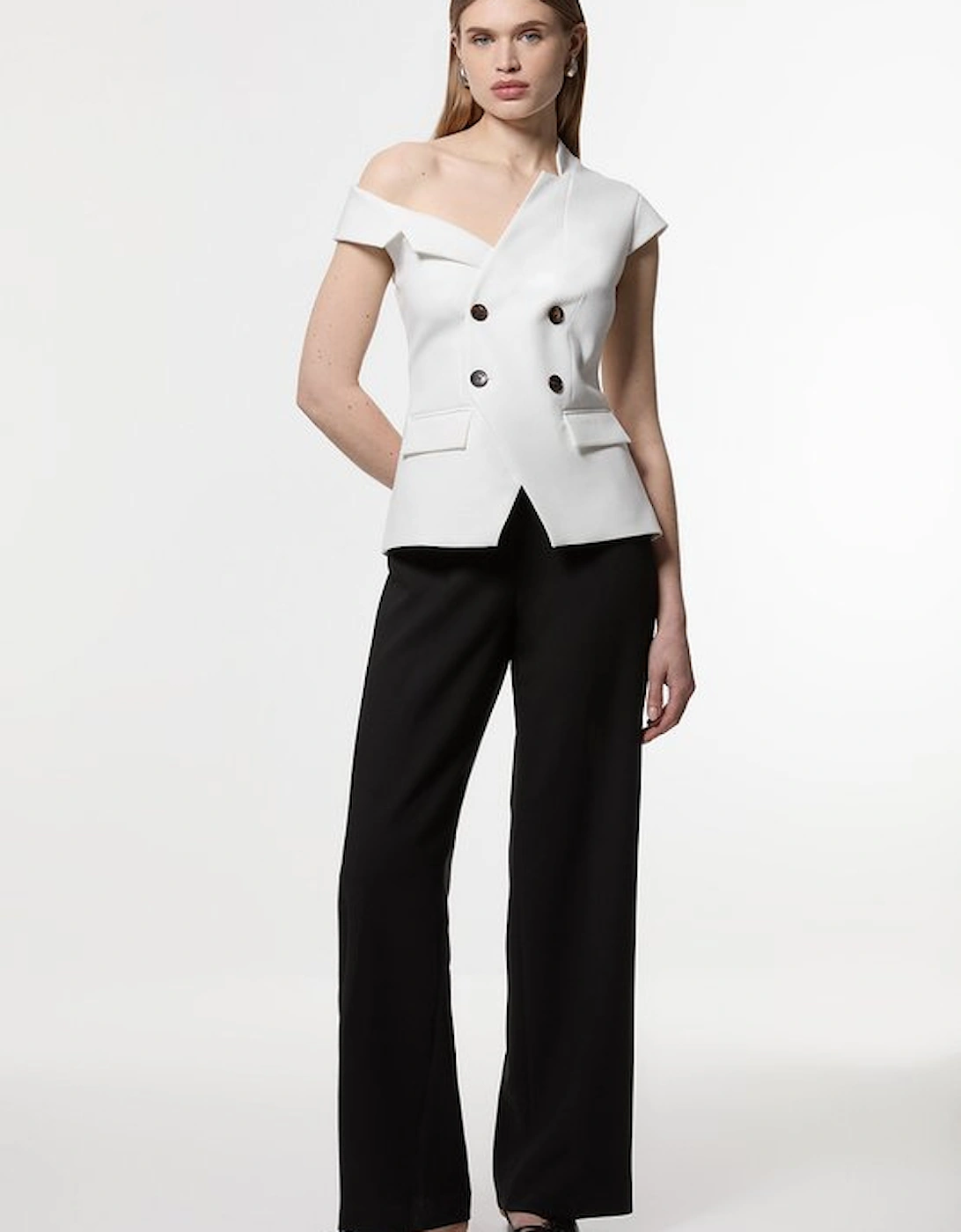 Compact Stretch Asymmetric Collar Wide Leg Tailored Jumpsuit, 5 of 4