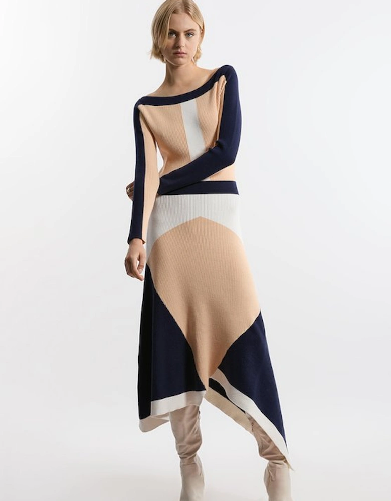 Tall Viscose Blend Asymmetric Colour Block Dress