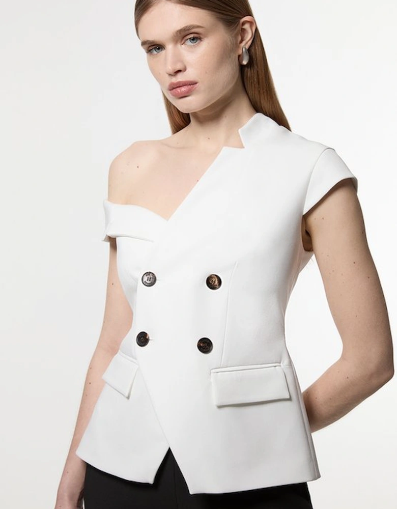 Compact Stretch Asymmetric Collar Wide Leg Tailored Jumpsuit