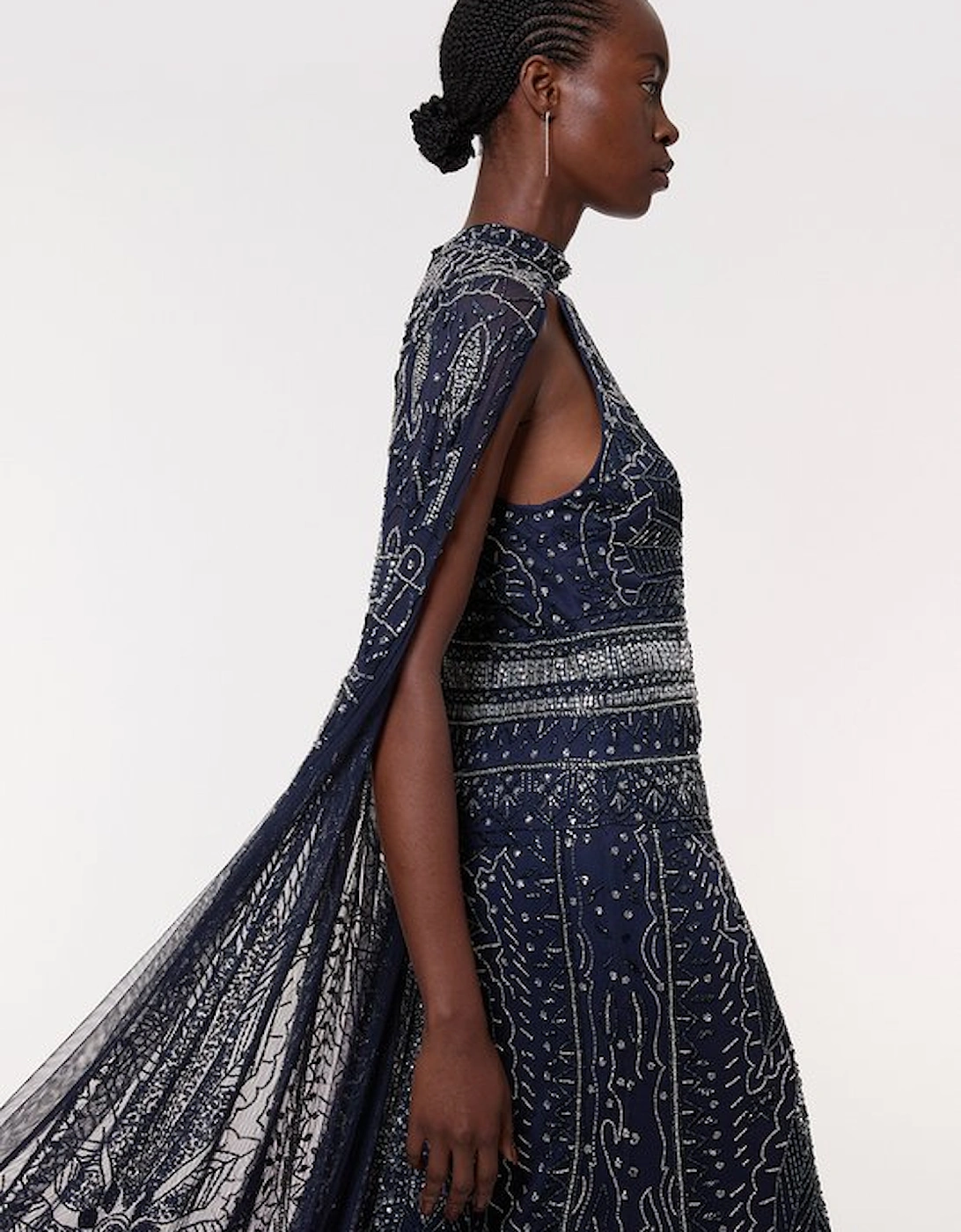 Petite Premium Embellished Detail Drapey Woven Maxi Dress