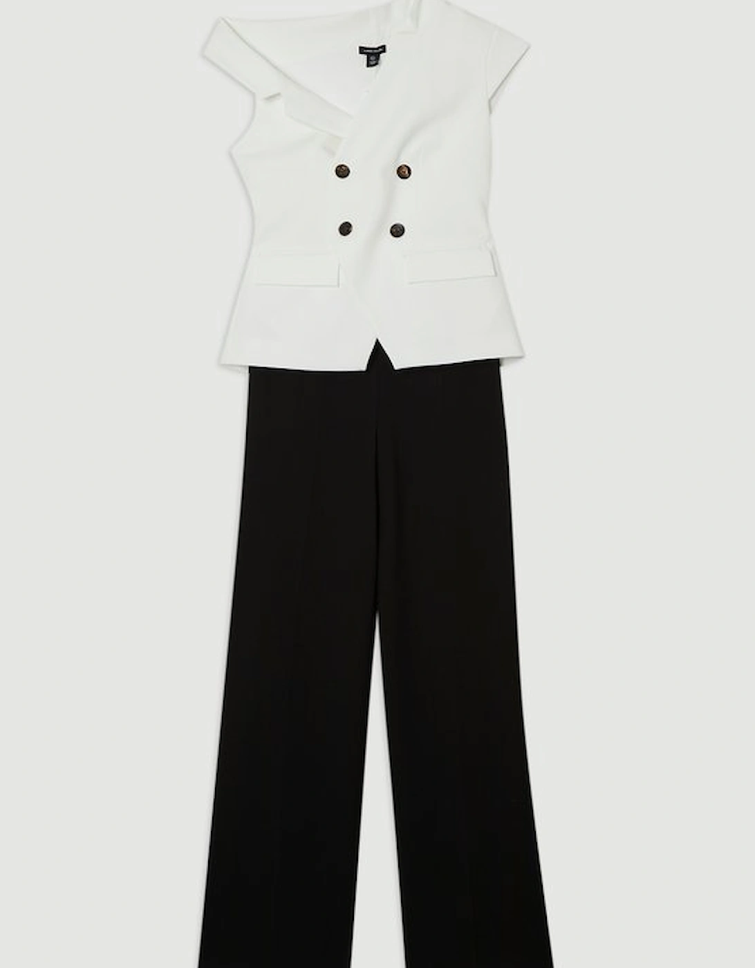 Compact Stretch Asymmetric Collar Wide Leg Tailored Jumpsuit
