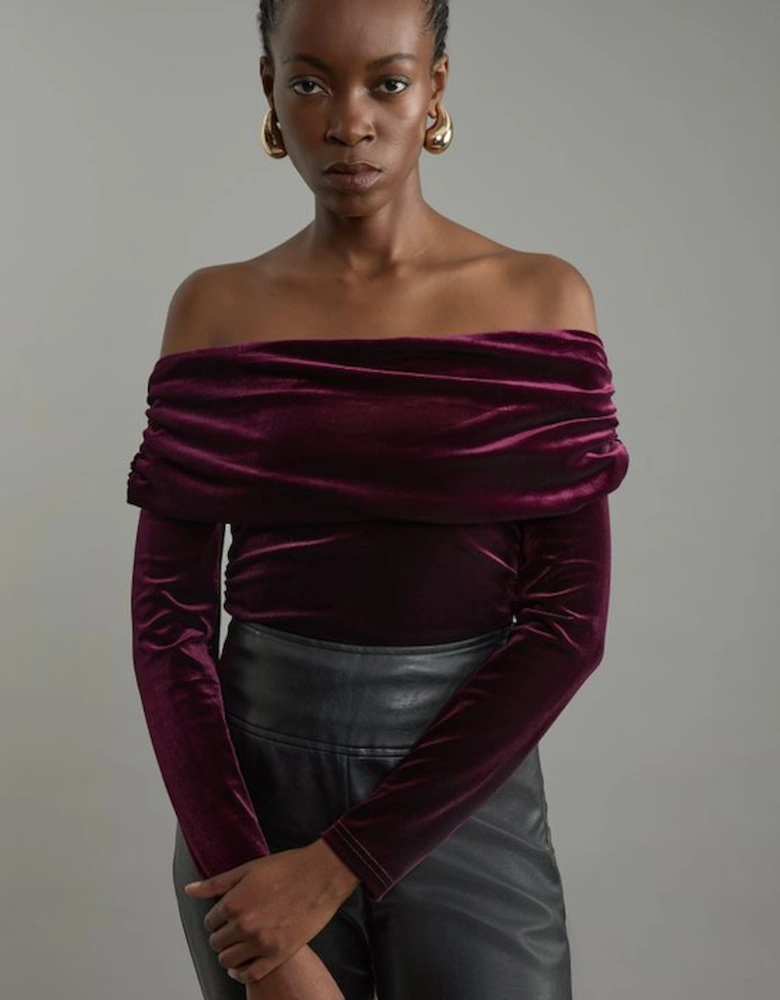 Jersey Off The Shoulder Velvet Bodysuit