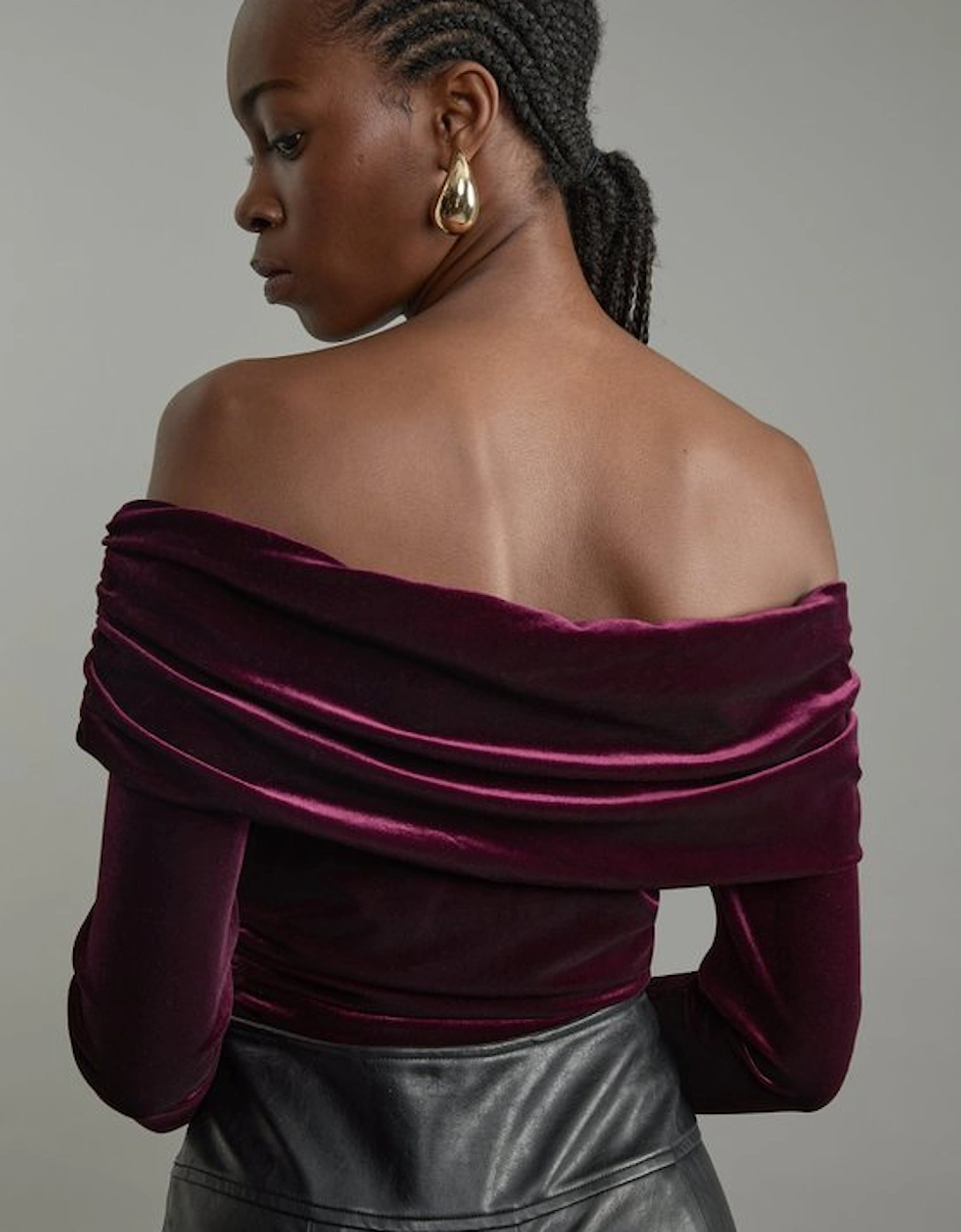 Jersey Off The Shoulder Velvet Bodysuit
