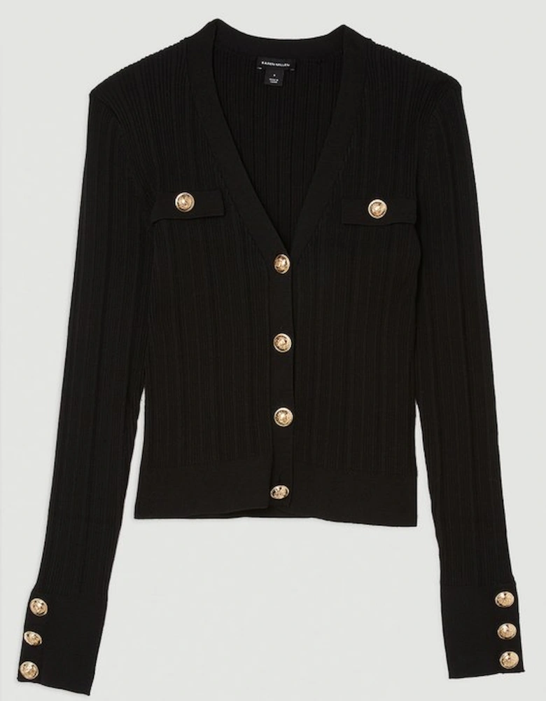 Plus Size Viscose Blend Dry Handle Rib Military Trim Cardigan