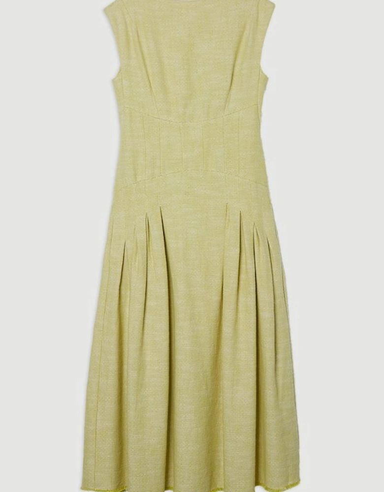Spring Tweed Tailored Sleeveless Full Skirted Midi Dress