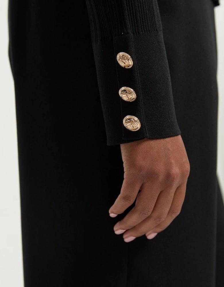 Plus Size Viscose Blend Dry Handle Rib Military Trim Cardigan