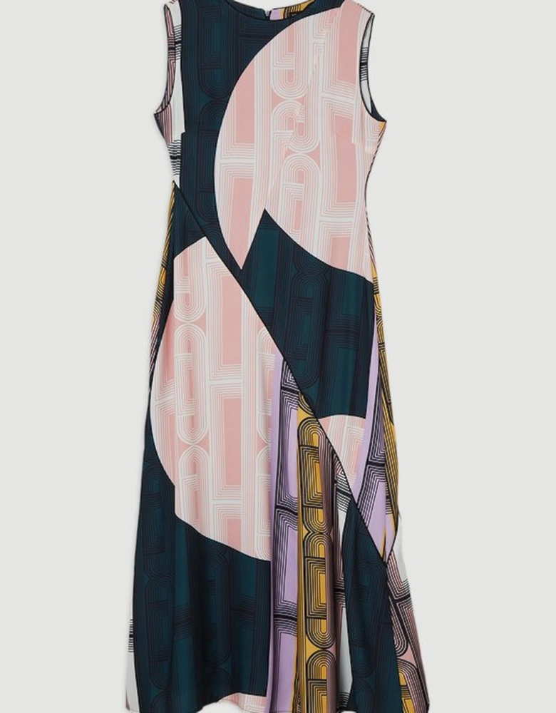 Amelia Graham Soft Tailored Print Placement Full Midaxi Dress