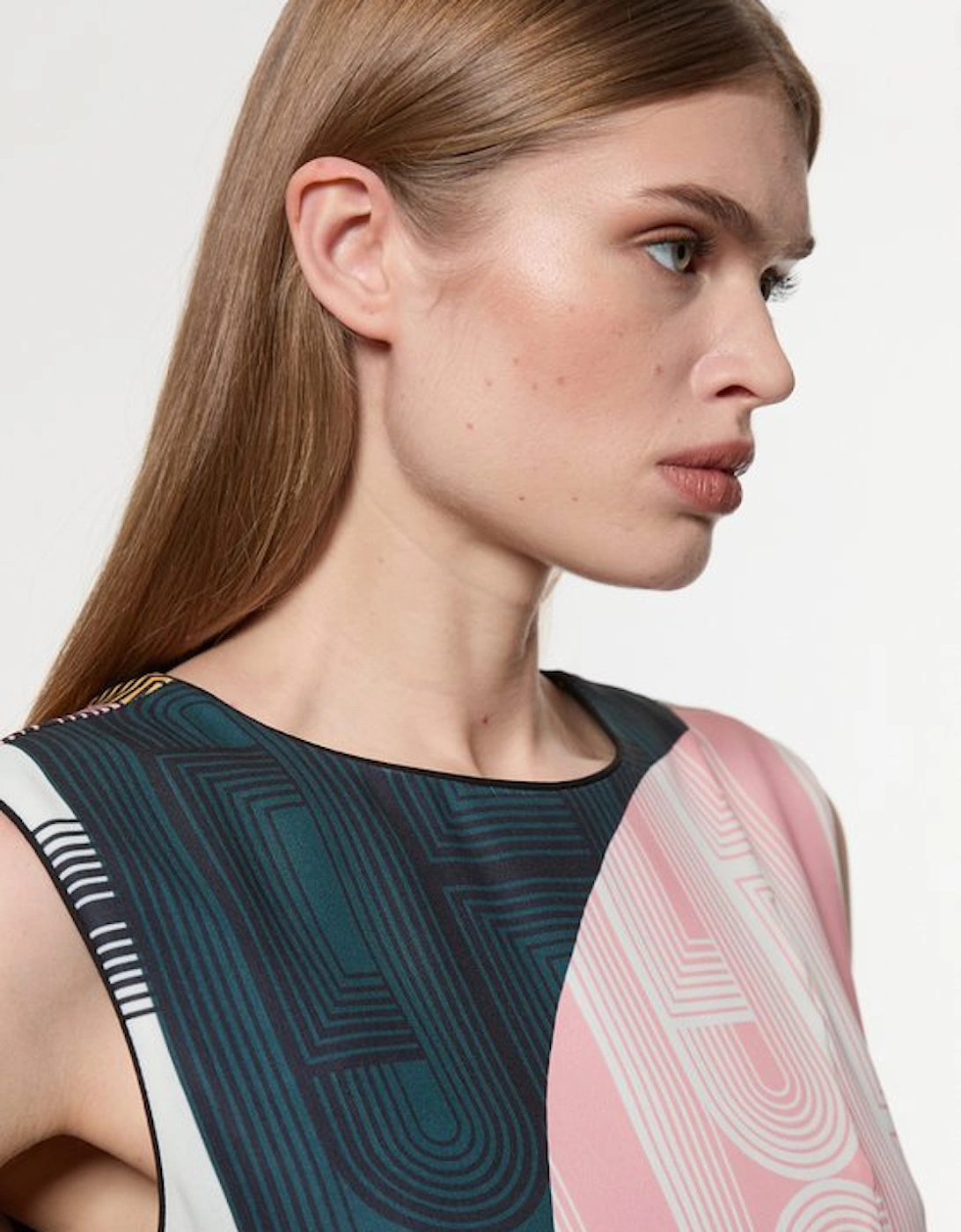 Amelia Graham Soft Tailored Print Placement Full Midaxi Dress