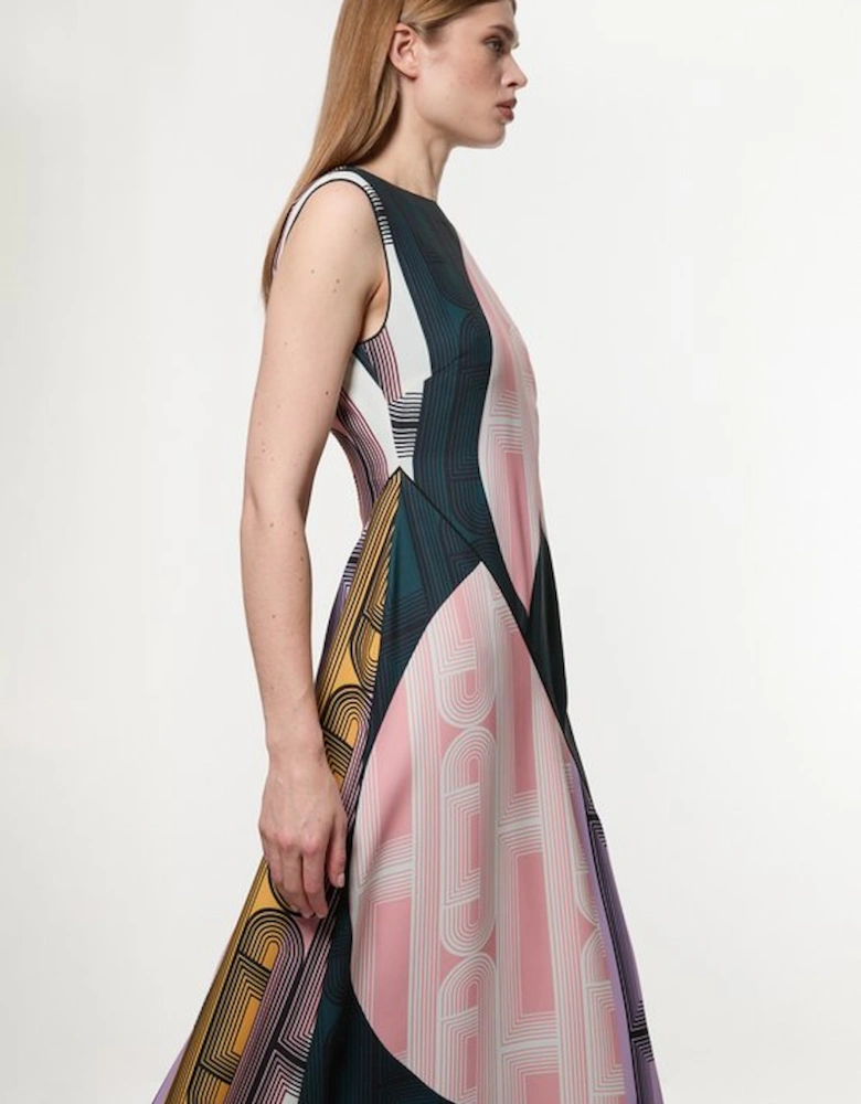 Amelia Graham Soft Tailored Print Placement Full Midaxi Dress