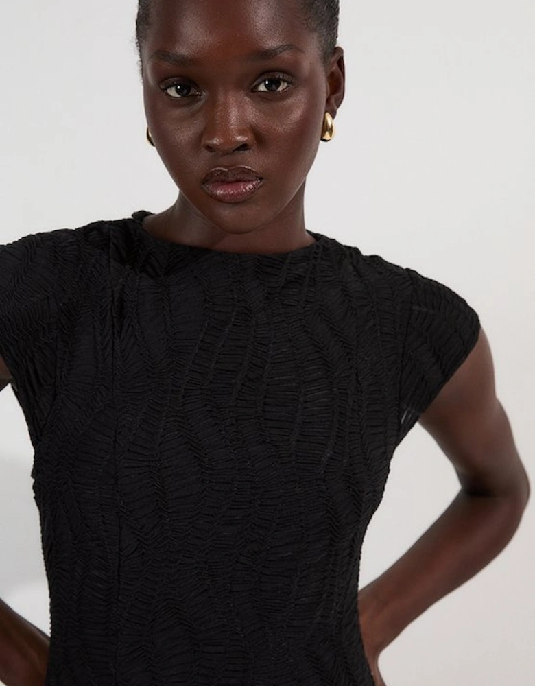 Textured Hanky Hem Short Sleeve Trim Detail Jersey Maxi Dress