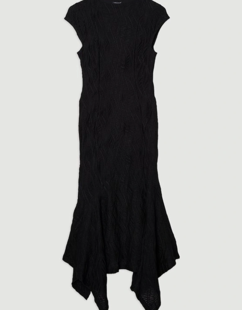 Textured Hanky Hem Short Sleeve Trim Detail Jersey Maxi Dress