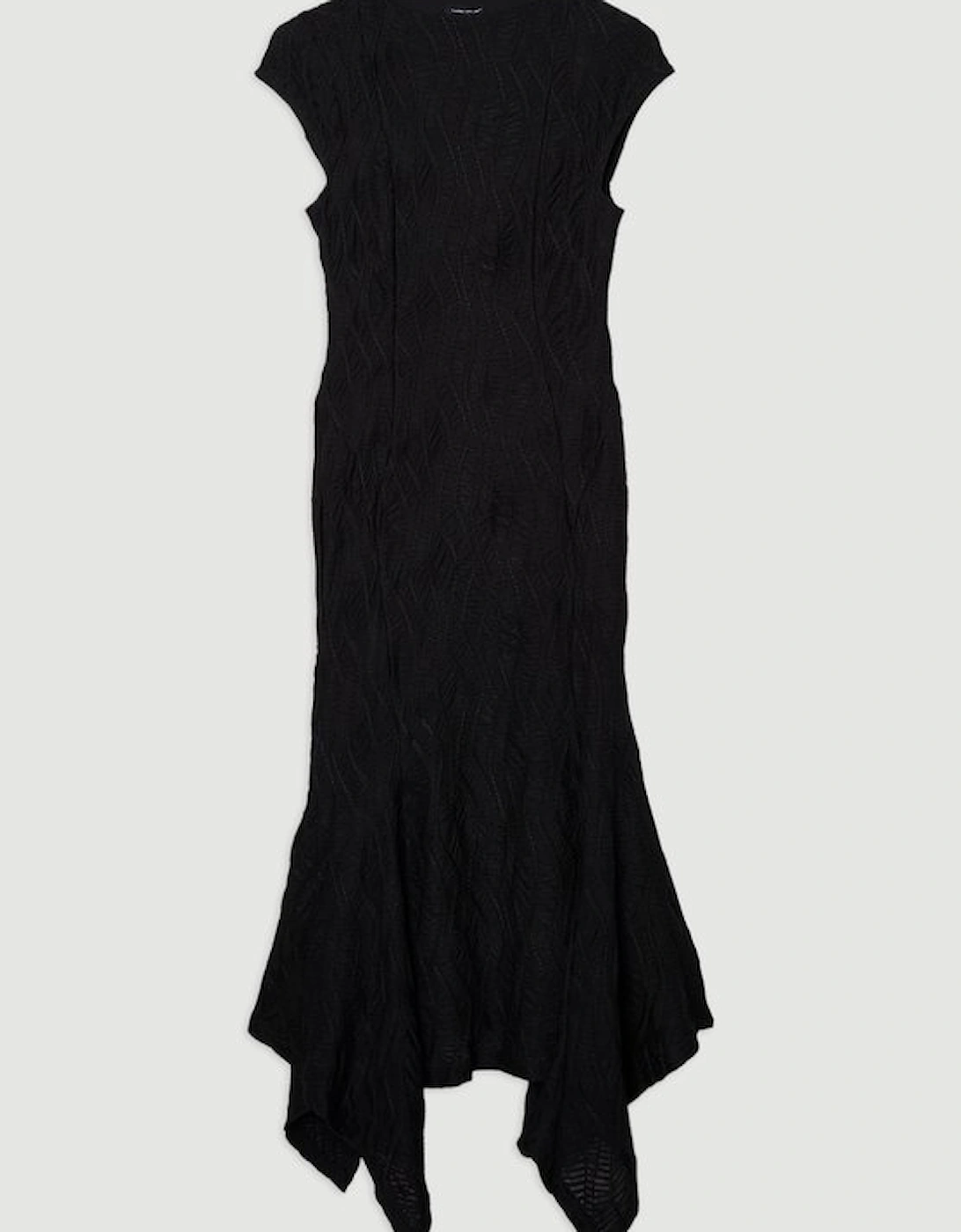 Textured Hanky Hem Short Sleeve Trim Detail Jersey Maxi Dress