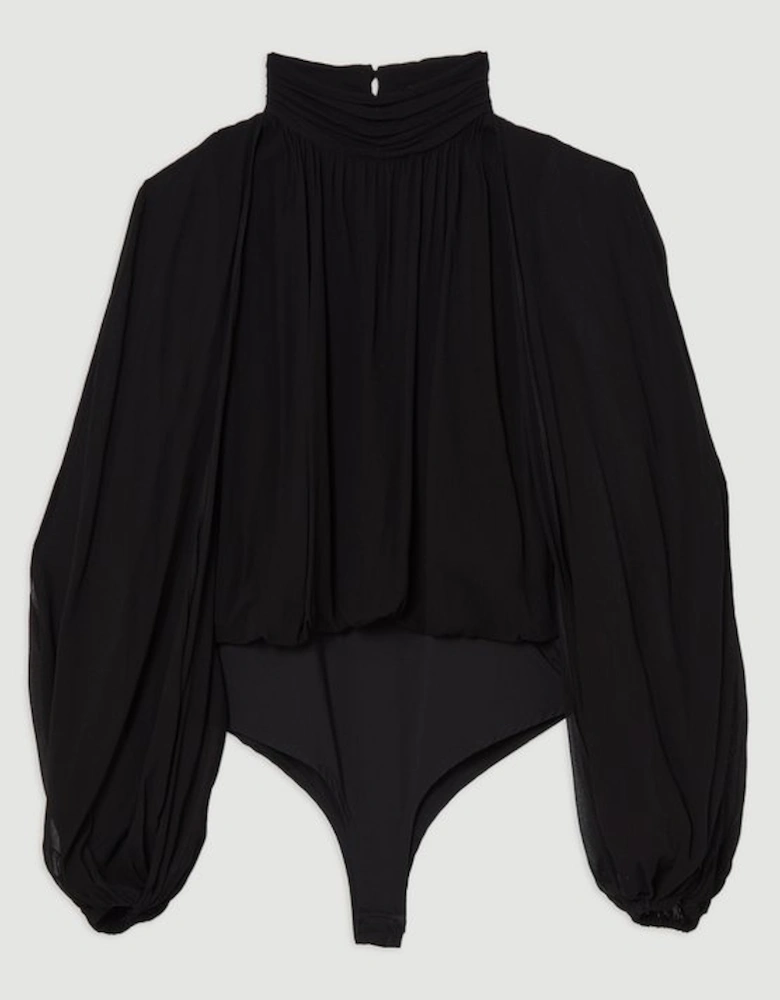 Petite Viscose Georgette Cady Lace Insert Bodysuit