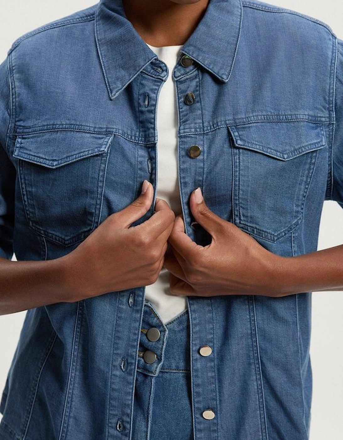 Plus Size Chambray Stretch Denim Shirt, 5 of 4
