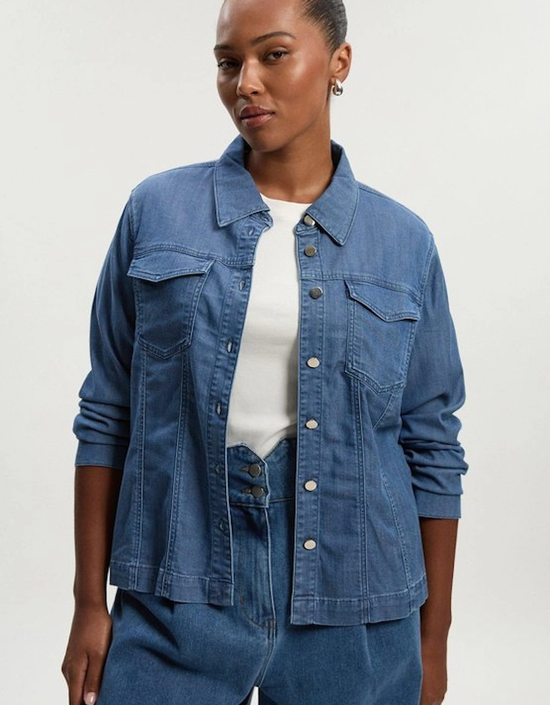 Plus Size Chambray Stretch Denim Shirt