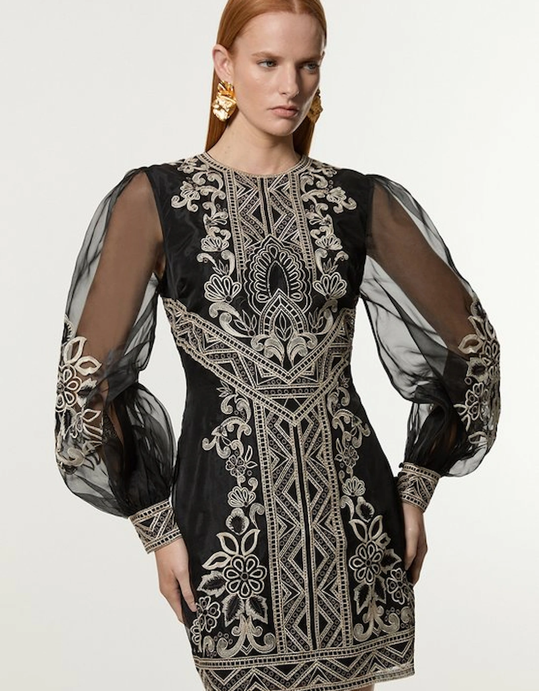 Embroidered Organdie Balloon Woven Mini Dress, 5 of 4