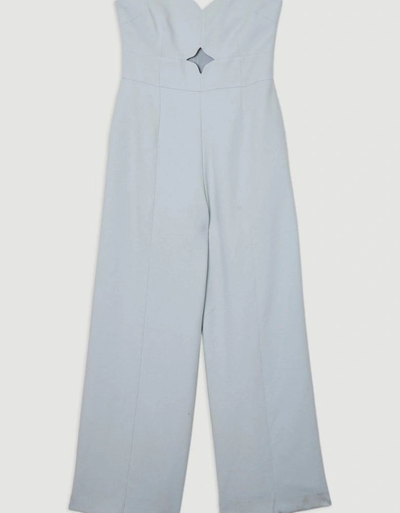 Compact Stretch Bandeau Tailored Wide Leg Jumpsuit