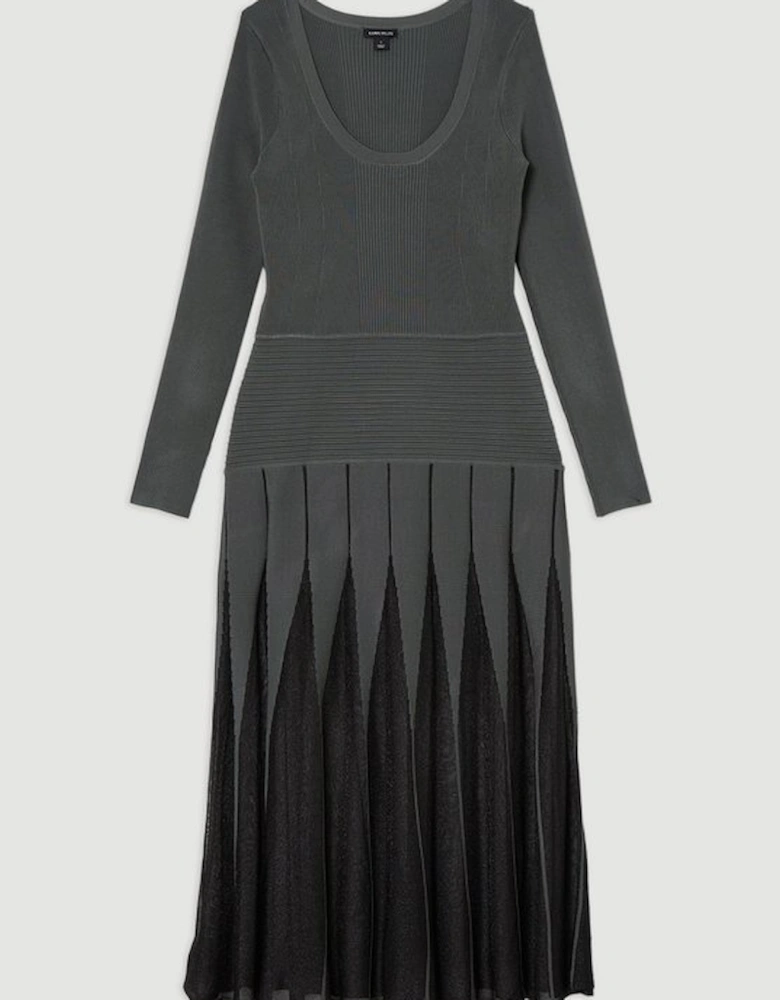 Slinky Knit Scooped Neck Sheer Detail Maxi Dress