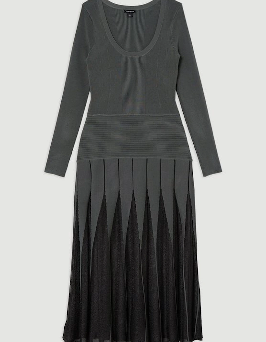 Slinky Knit Scooped Neck Sheer Detail Maxi Dress