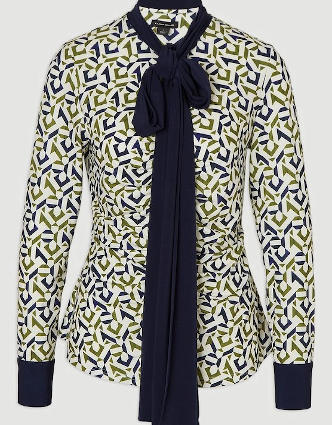 Geo Print Crepe Tie Neck Crepe Shirt