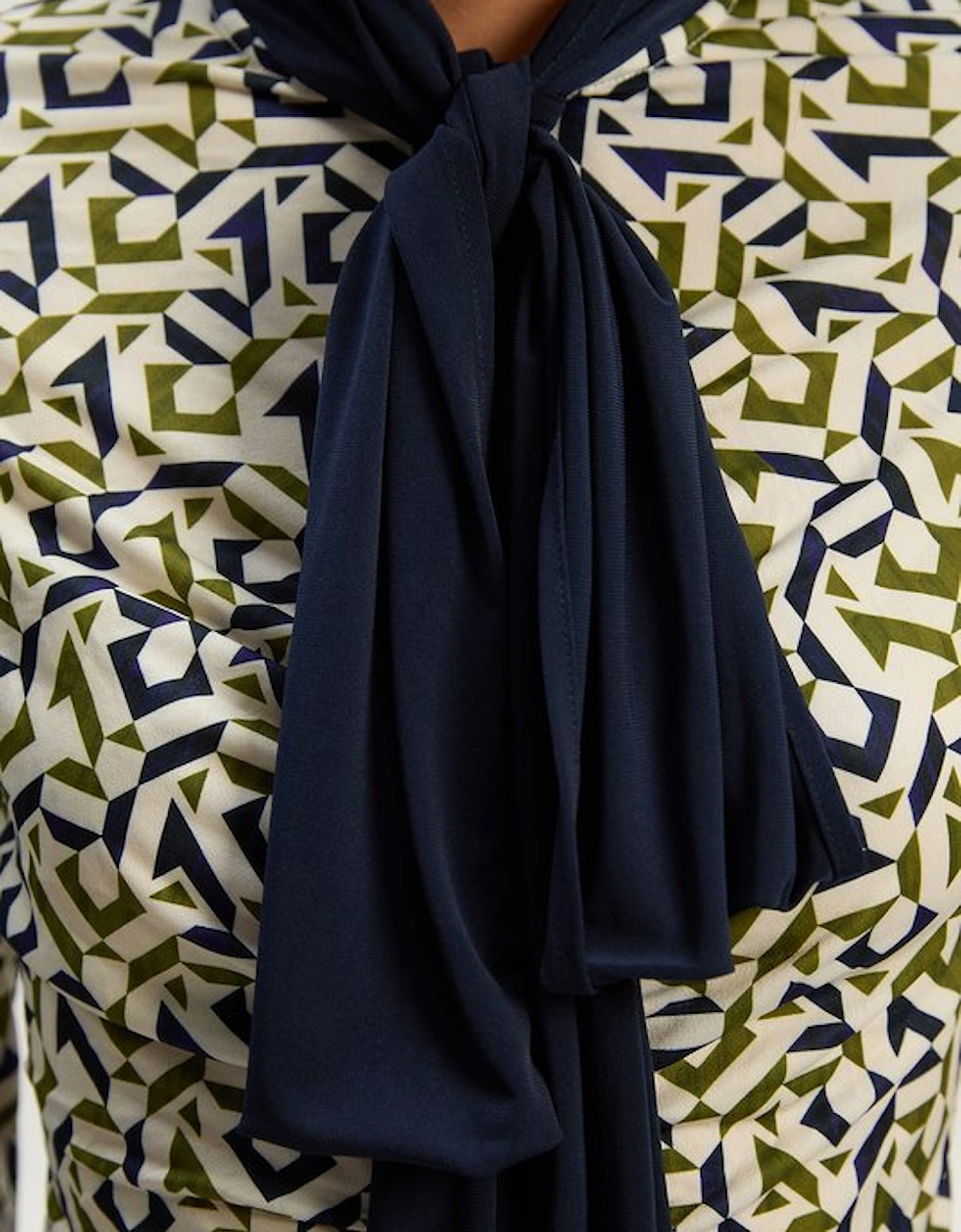 Geo Print Crepe Tie Neck Crepe Shirt