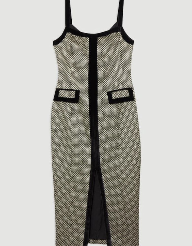 Tall Geo Jacquard Velvet Mix Tailored Strappy Maxi Dress