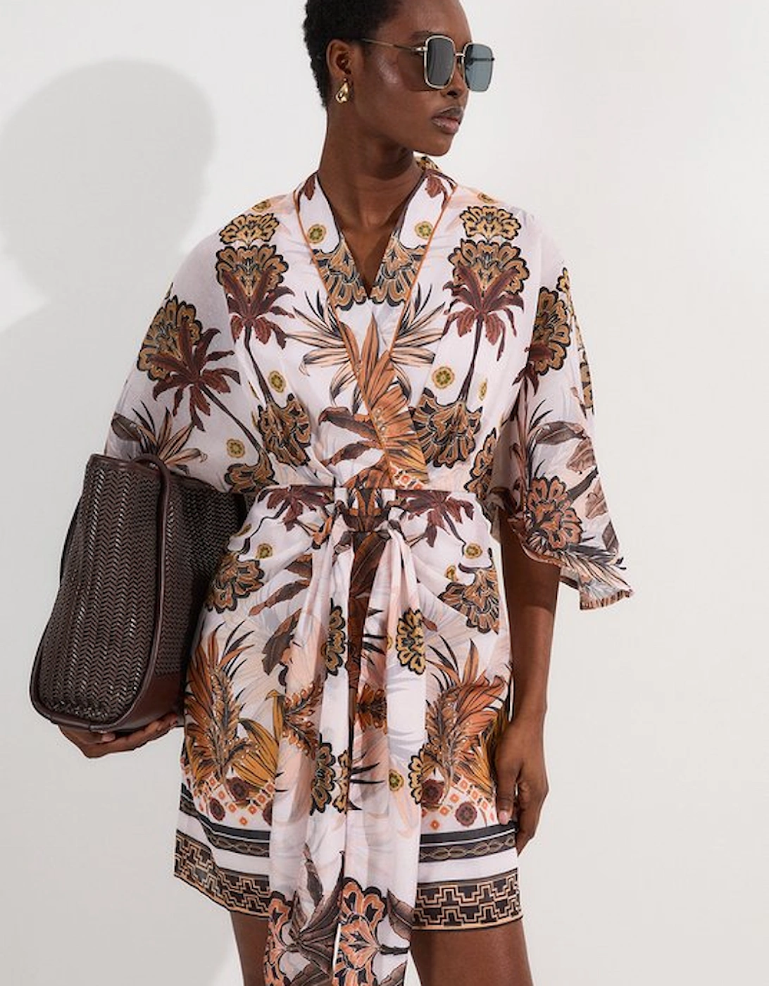 Abstract Print Cotton Kimono Sleeve Woven Mini Dress, 5 of 4