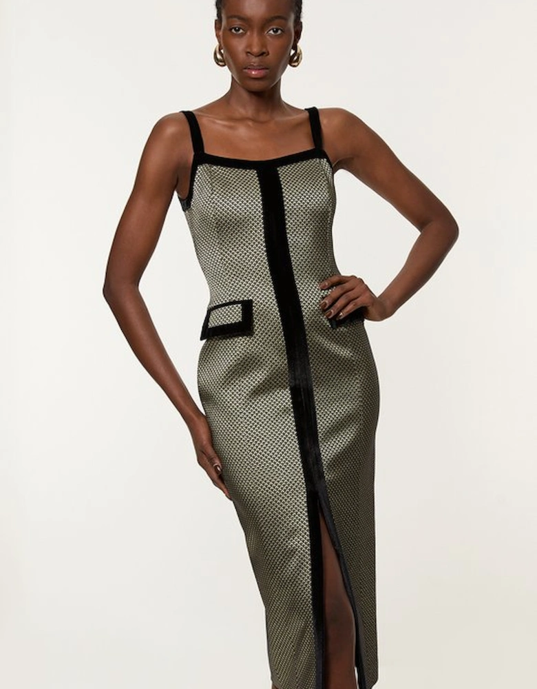 Tall Geo Jacquard Velvet Mix Tailored Strappy Maxi Dress