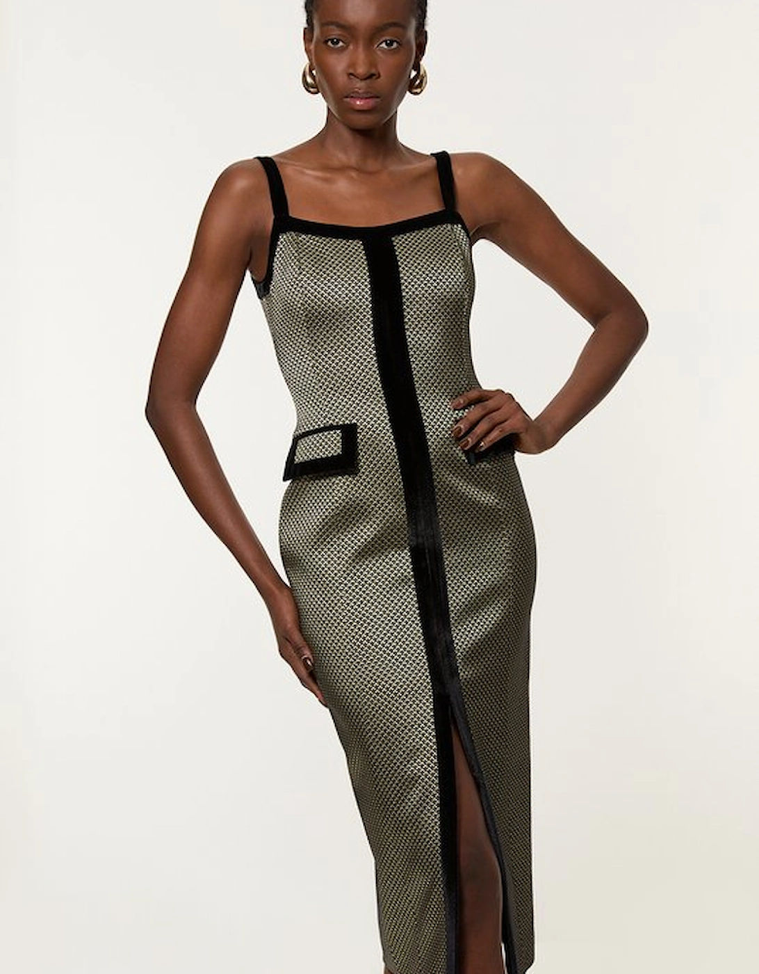 Tall Geo Jacquard Velvet Mix Tailored Strappy Maxi Dress, 5 of 4