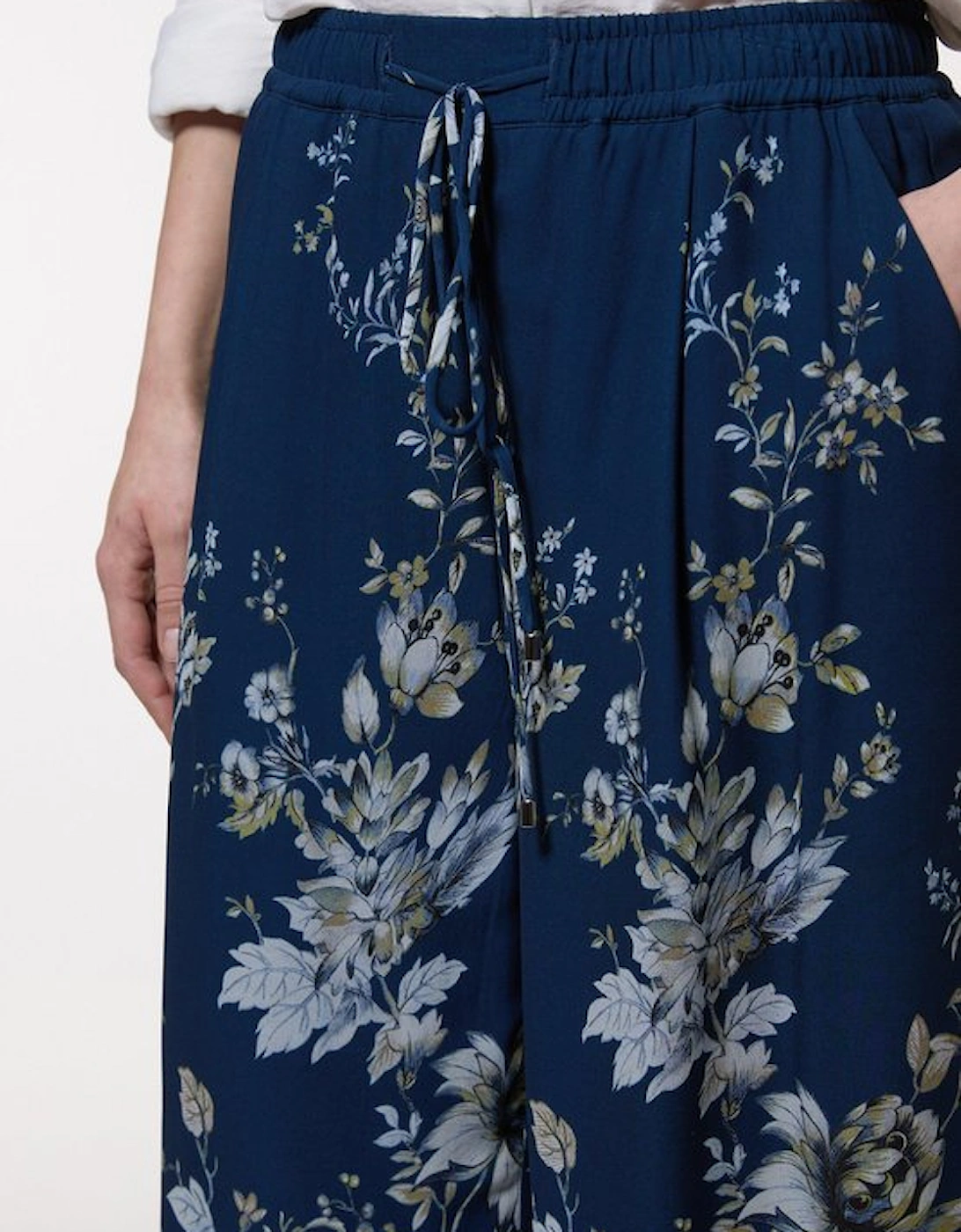 Floral Border Print Viscose Woven Wide Leg Trouser