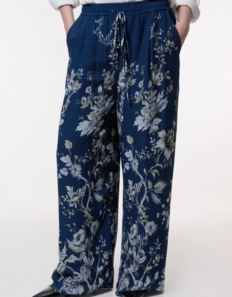 Floral Border Print Viscose Woven Wide Leg Trouser