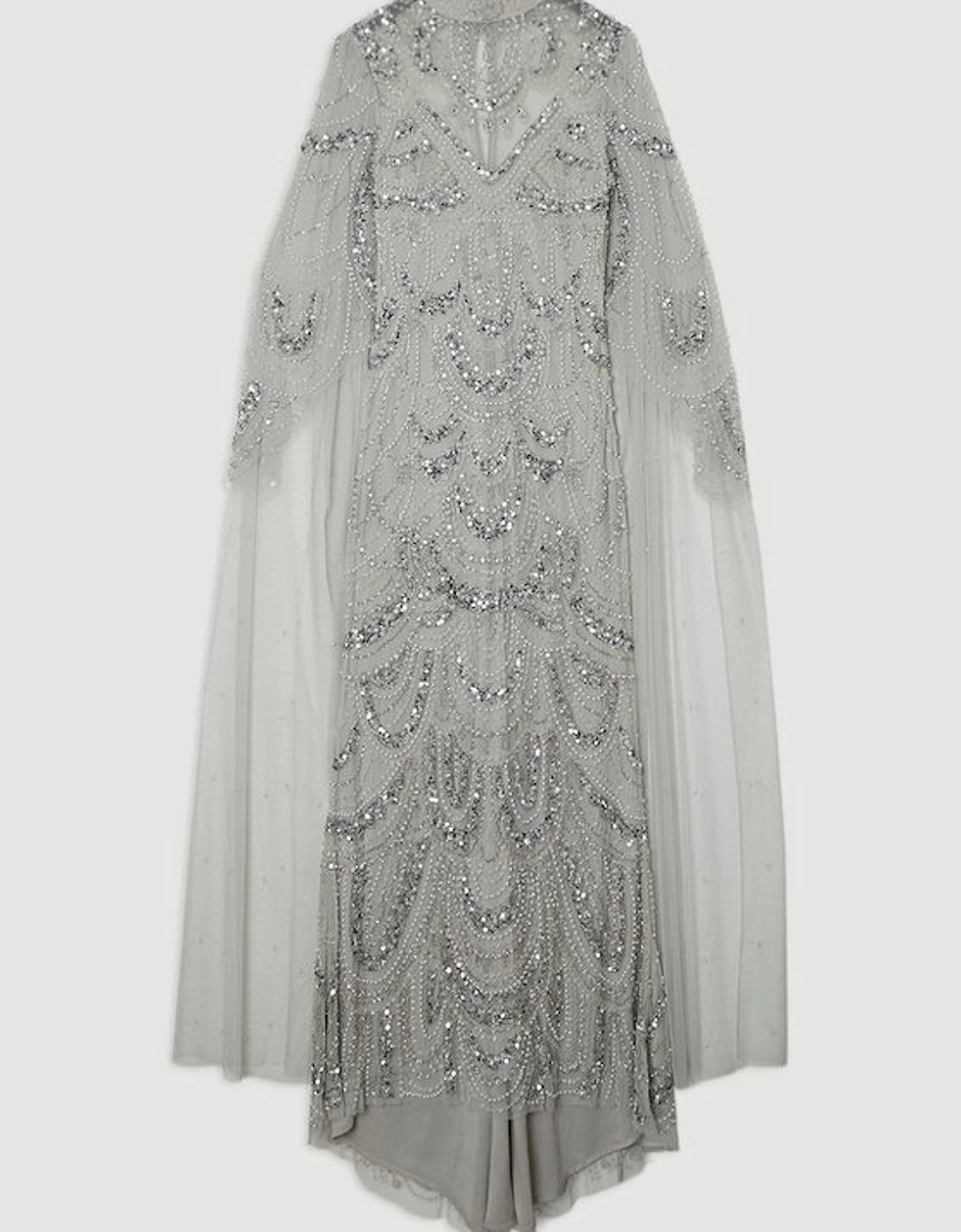 Premium Beaded Embellished Woven Midaxi Cape Dress