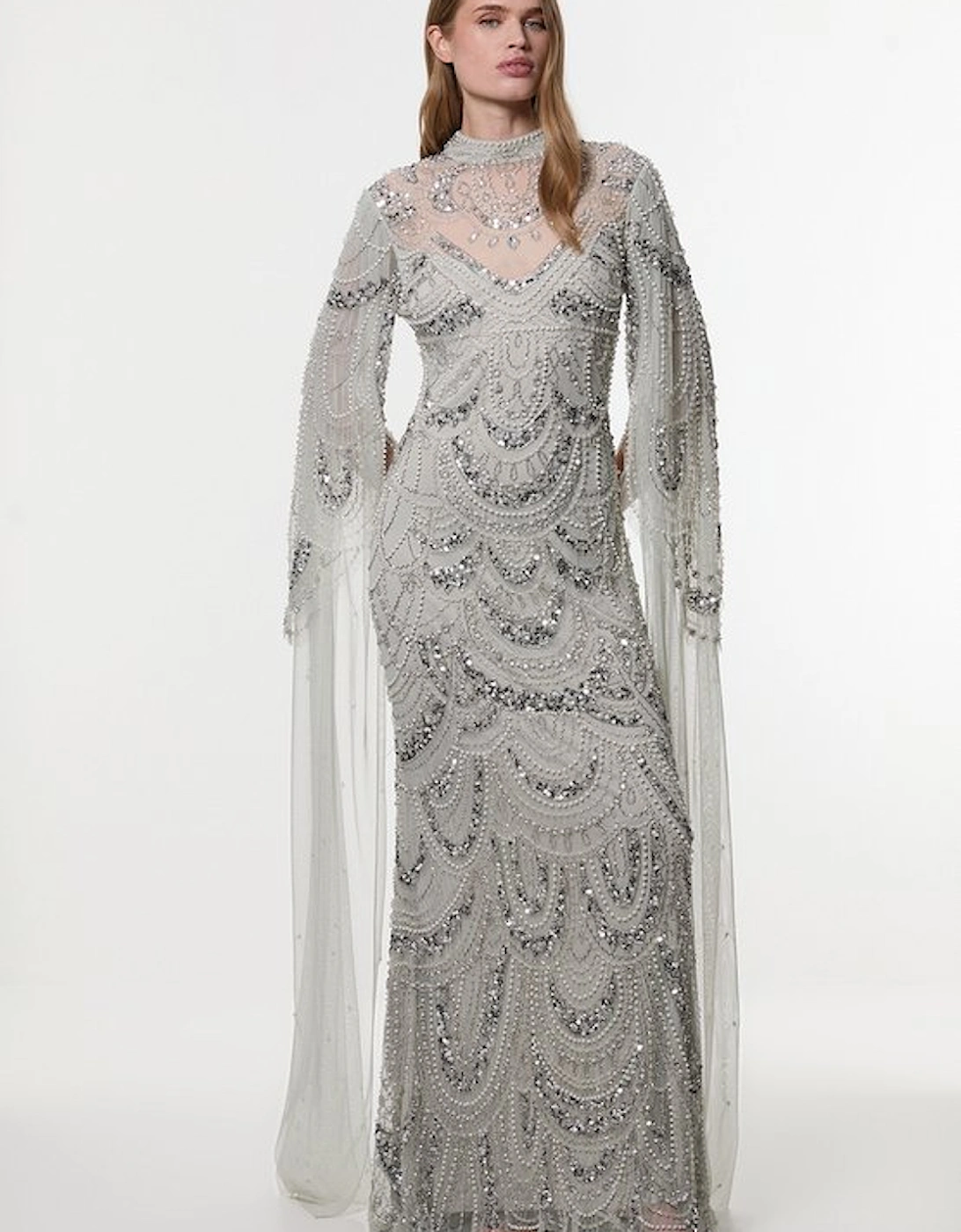 Premium Beaded Embellished Woven Midaxi Cape Dress, 5 of 4