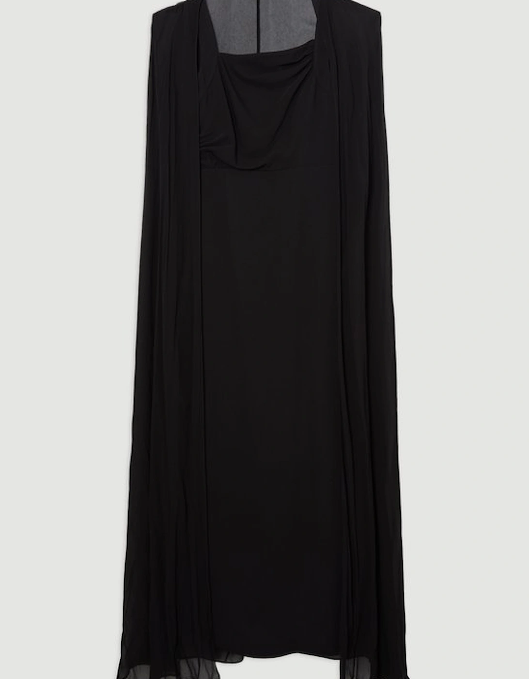 Viscose Cady Backless Bodycon Maxi Dress With Detachable Viscose Georgette Cape