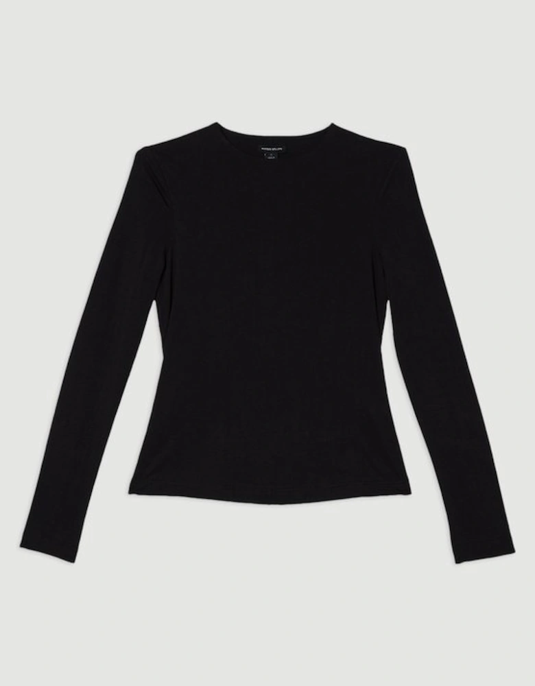 Plus Size Stretch Cotton Crew Neck Long Sleeve Top