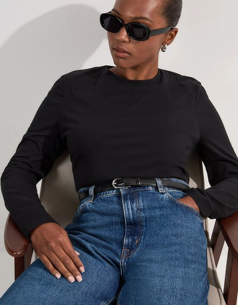 Plus Size Stretch Cotton Crew Neck Long Sleeve Top