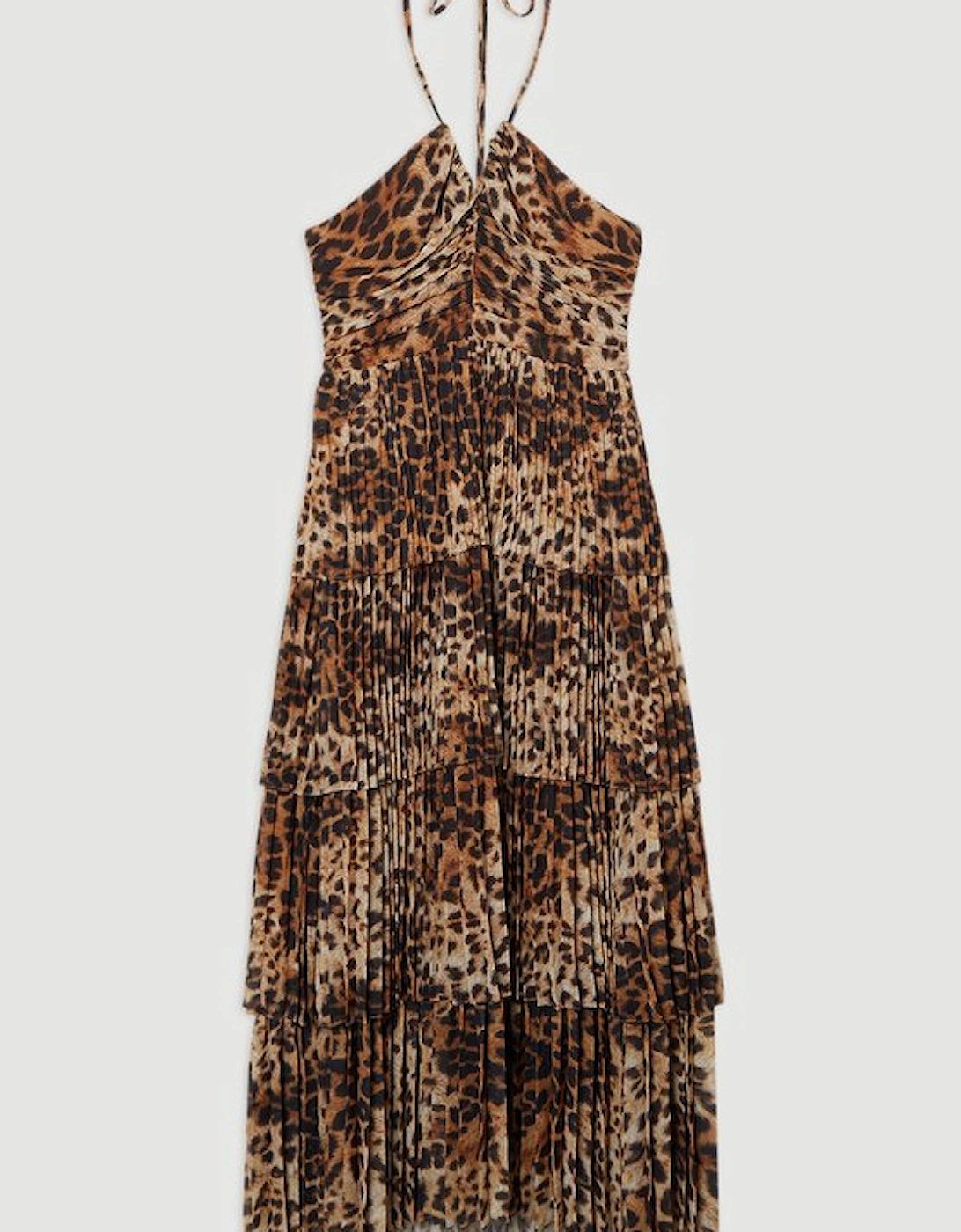 Animal Georgette Crinkle Tiered Halterneck Midi Dress