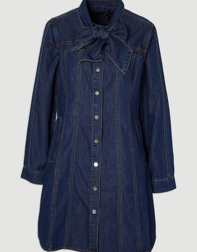 Denim Pussy Bow Shirt Dress