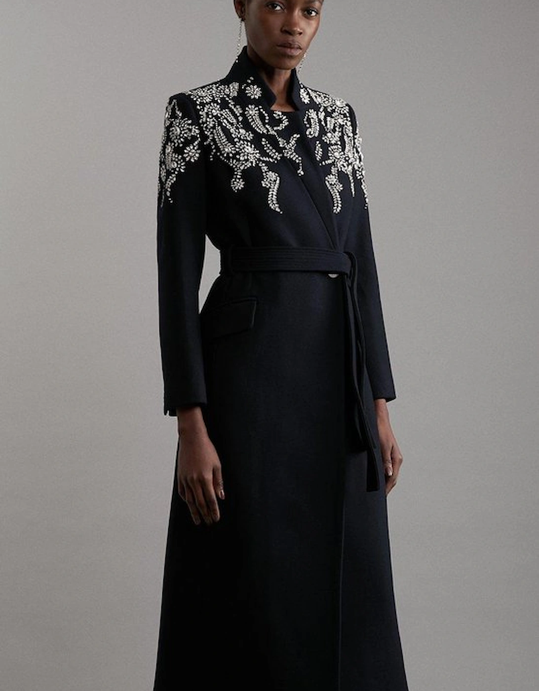 Tailored Wool Embellished Double Breasted Midi Coat, 5 of 4