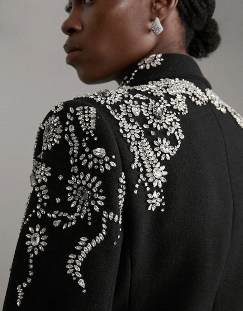 Tailored Wool Embellished Double Breasted Midi Coat